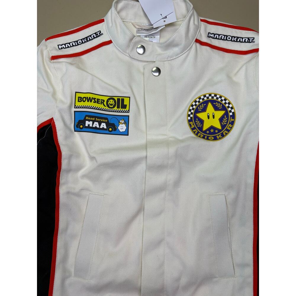 Mario Kart Racing Jacket Kids XS White Snap Front Nintendo Bomber NWT - Picture 3 of 8